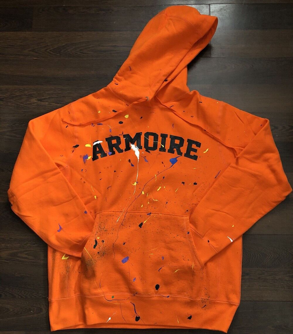 Rare Armoire Orange Paint Splatter Heavyweight Hoodie Sz L